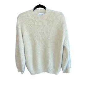 SNDYS Sweater Creamy Yellow Eyelash Fuzzy Teddy Pullover size XS